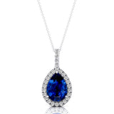 Blue Sapphire Teardrop Pendant with Diamond Halo - GeumJewels