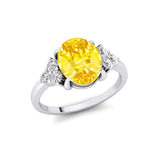 Trio Diamond Engagement Ring with Oval Cut Yellow Sapphire - GeumJewels