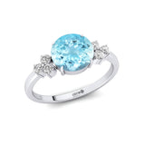 Trio Diamond Engagement Ring with Round Solitaire Aquamarine - GeumJewels