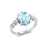 Oval Cut Aquamarine with Graduated Diamonds Ring - GeumJewels