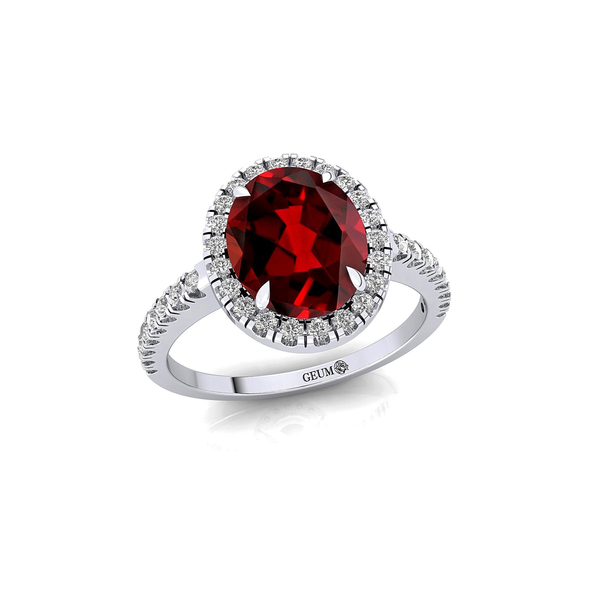 Oval Solitaire Garnet Halo Diamond Engagement Ring - GeumJewels