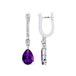 Lever Back Diamond Drop Earrings with Pear Cut Amethsyt - GeumJewels