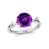Criss Cross Nature Inspired Diamond Ring  with Round Amethyst - GeumJewels