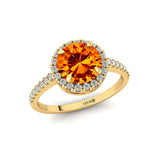 Classic Round Halo Diamonds with Solitaire Citrine Engagement Ring - GeumJewels