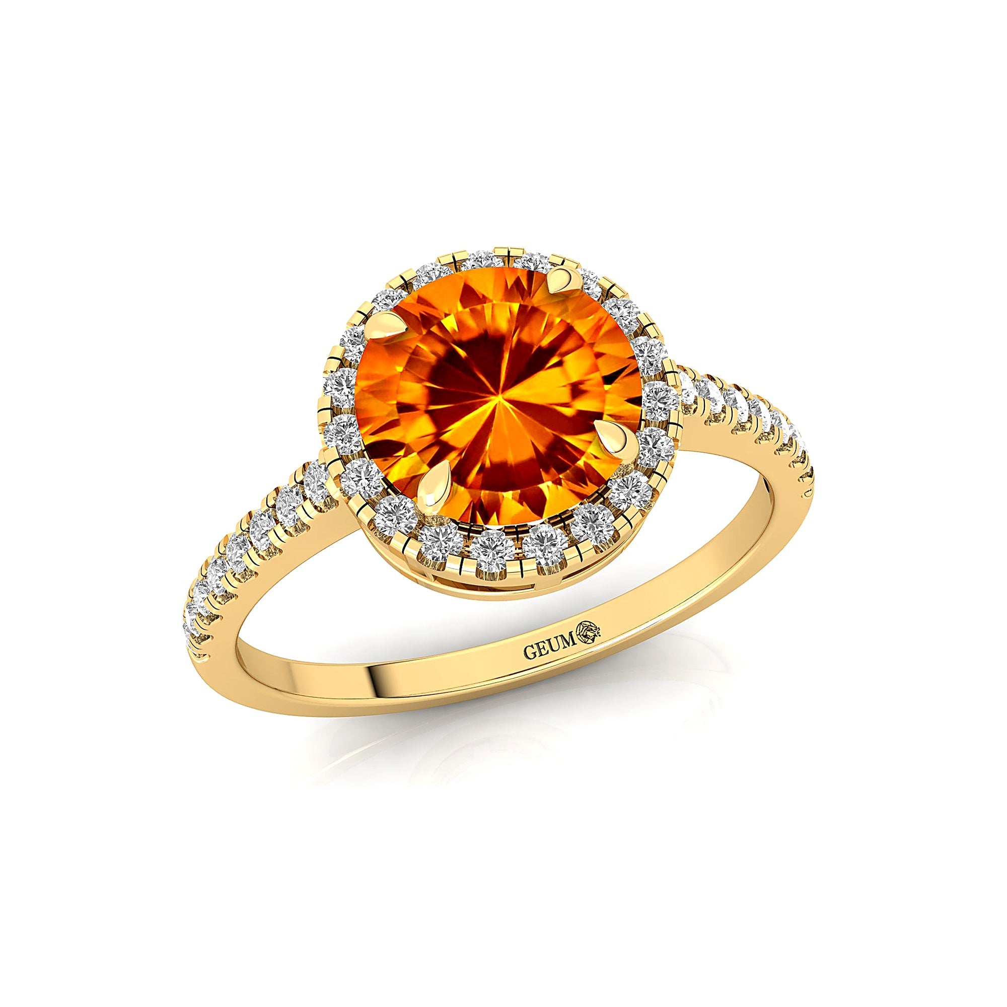 Classic Round Halo Diamonds with Solitaire Citrine Engagement Ring - GeumJewels