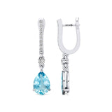 Lever Back Diamond Drop Earrings with Pear Cut Aquamarine - GeumJewels