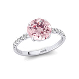 Classic Six Prong Round Solitaire Morganite Ring with Accent Diamond Band - GeumJewels