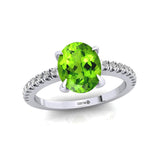 Oval Solitaire Peridot with Accent Diamonds Engagement Ring - GeumJewels