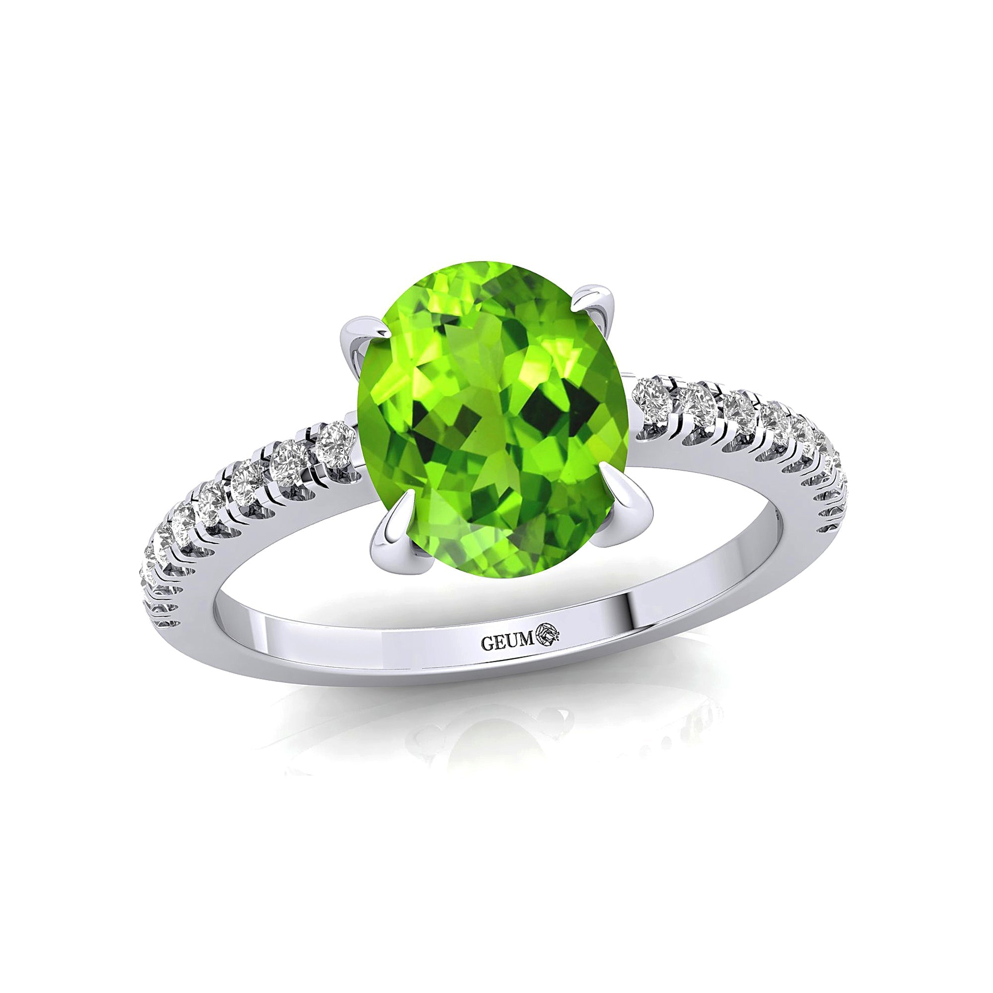 Oval Solitaire Peridot with Accent Diamonds Engagement Ring - GeumJewels
