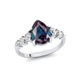 Pear Cut Alexandrite with Graduated Diamonds Ring - GeumJewels