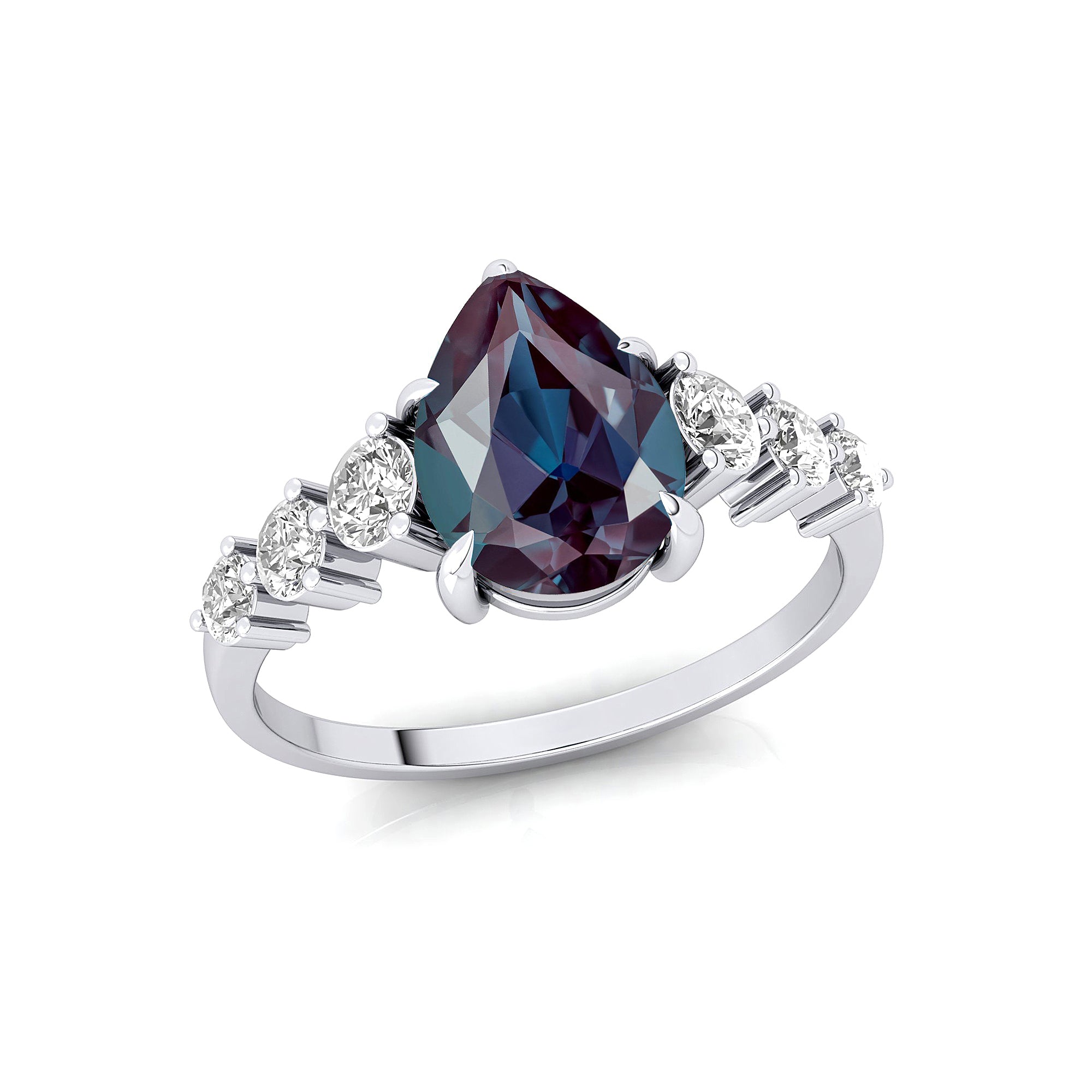 Pear Cut Alexandrite with Graduated Diamonds Ring - GeumJewels