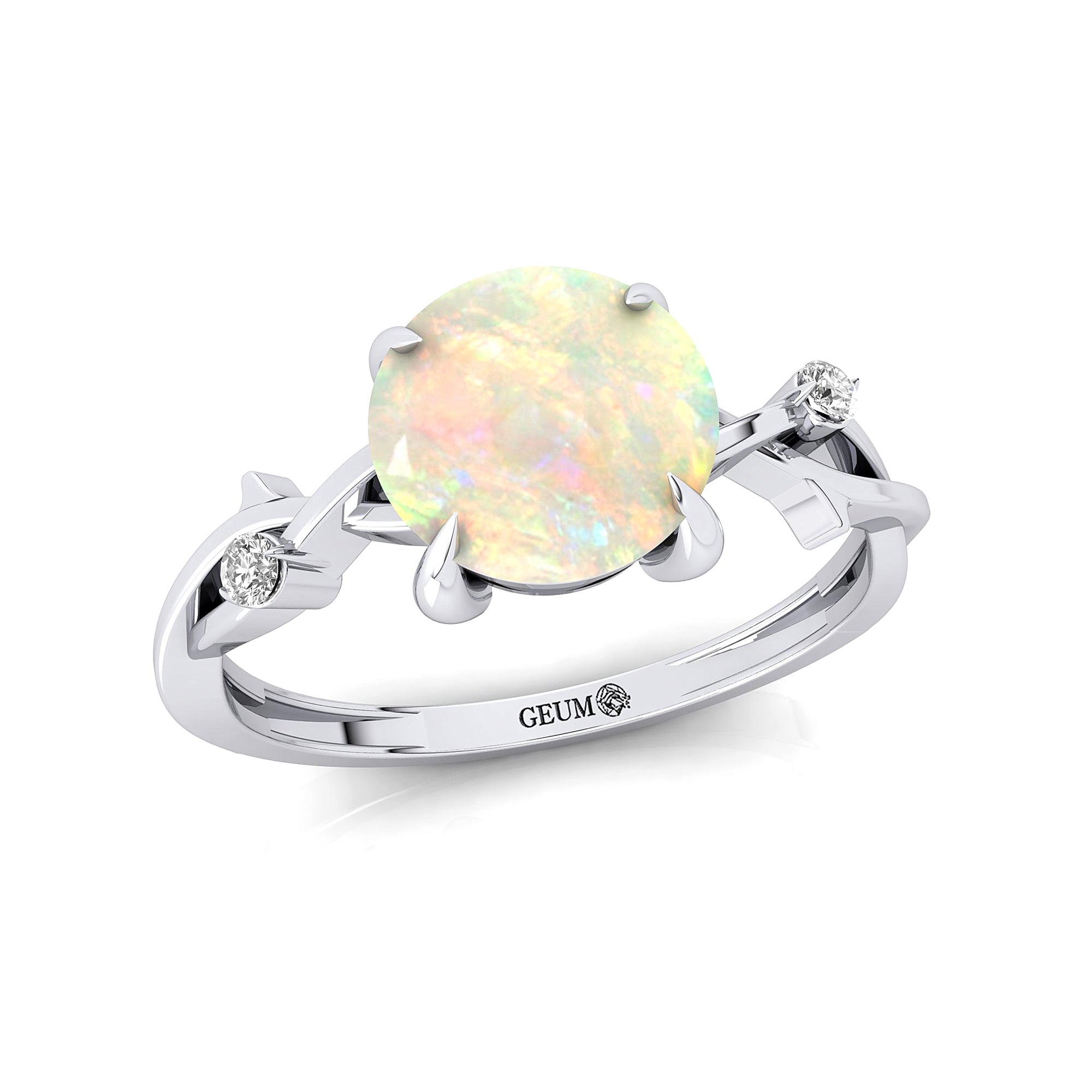 Criss Cross Nature Inspired Diamond Ring  with Round Opal - GeumJewels