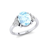 Trio Diamond Engagement Ring with Oval Cut Aquamarine - GeumJewels