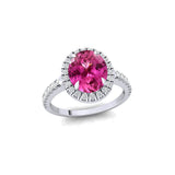 Oval Solitaire Pink Sapphire Halo Diamond Engagement Ring - GeumJewels