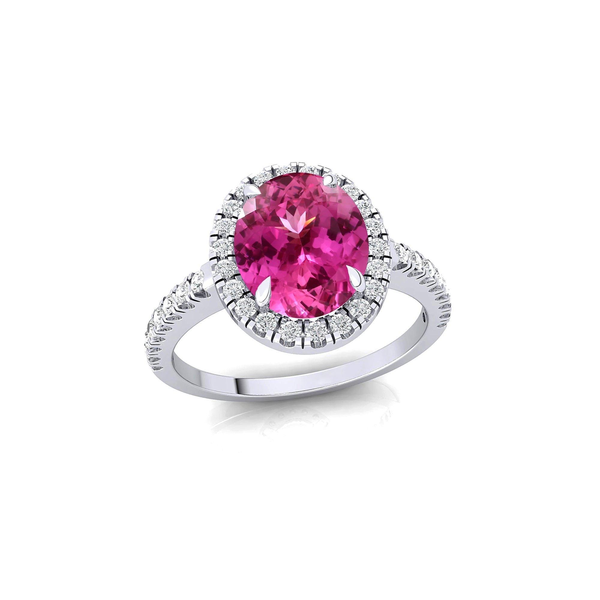 Oval Solitaire Pink Sapphire Halo Diamond Engagement Ring - GeumJewels