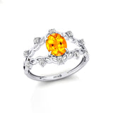 Flower Inspired Ring with Oval Shaped Citrine and Accent Diamonds - GeumJewels