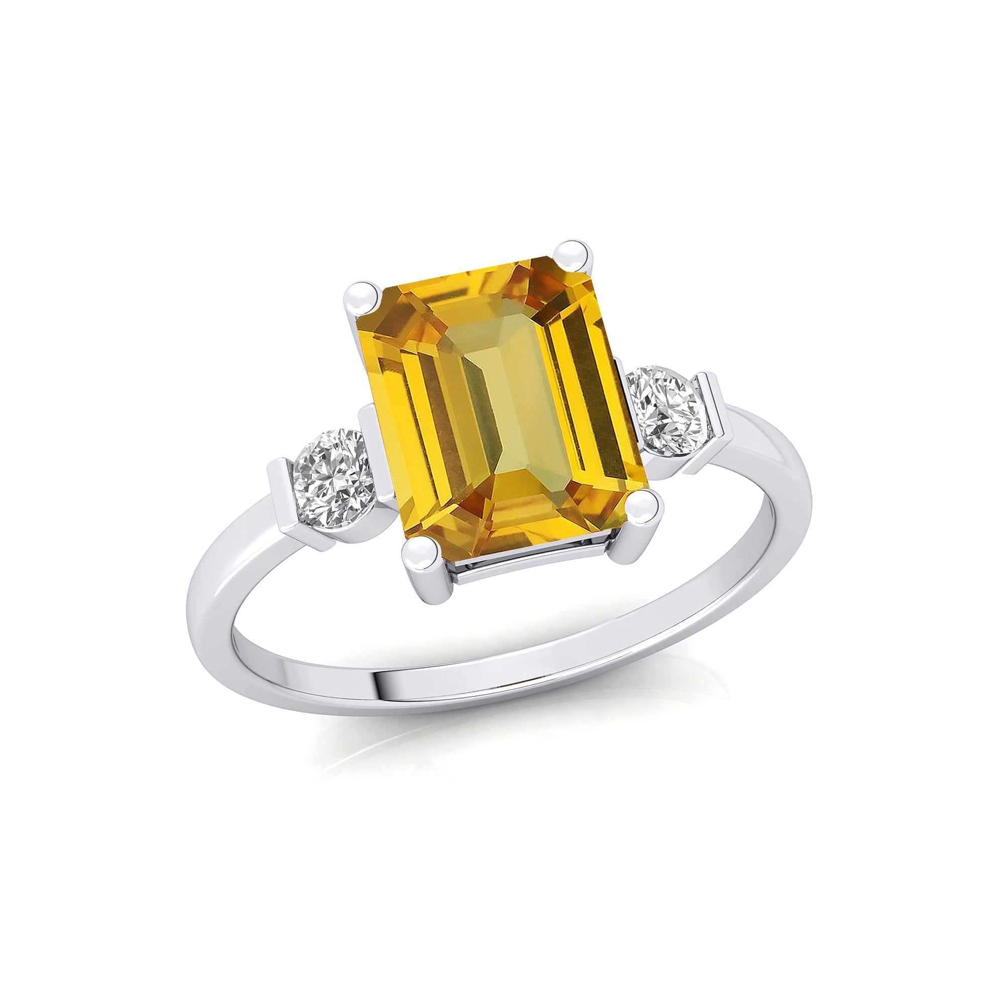 Emerald Cut Yellow Sapphire and Diamond Three Stone Ring - GeumJewels