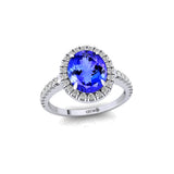 Oval Solitaire Tanzanite Halo Diamond Engagement Ring - GeumJewels