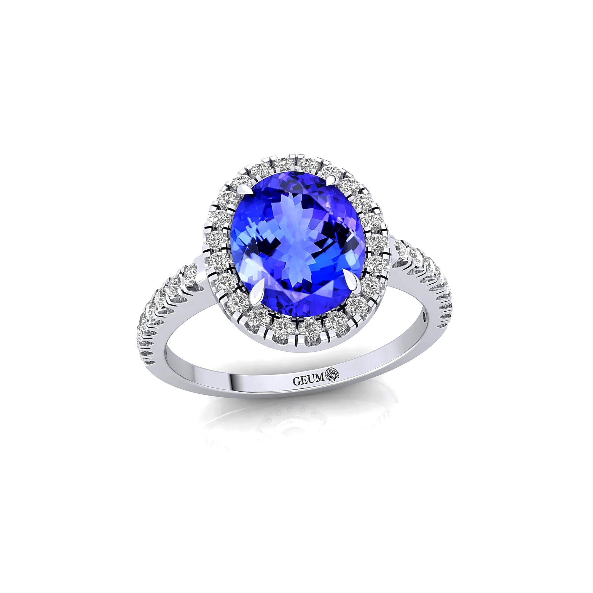 Oval Solitaire Tanzanite Halo Diamond Engagement Ring - GeumJewels