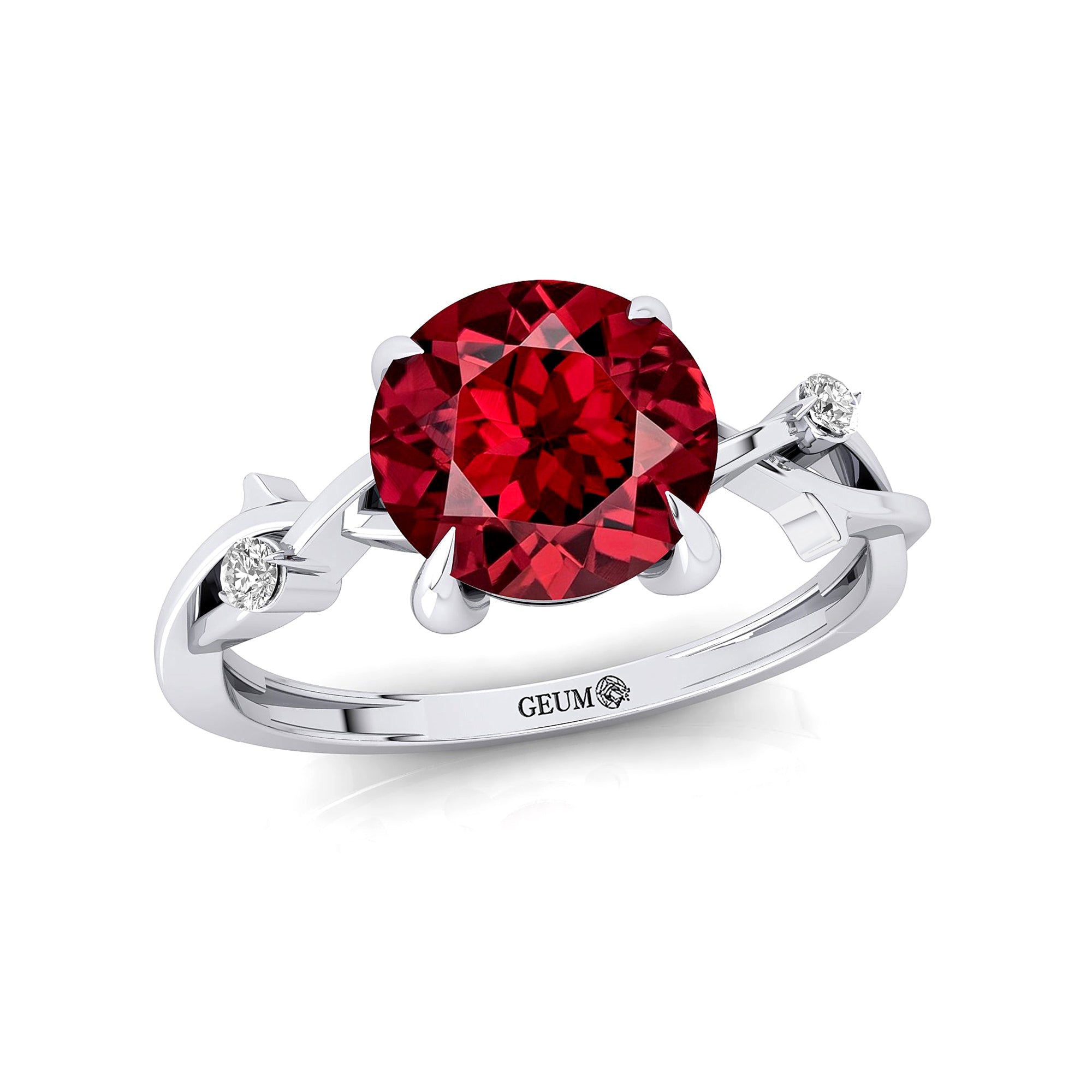 Criss Cross Nature Inspired Diamond Ring  with Round Garnet - GeumJewels