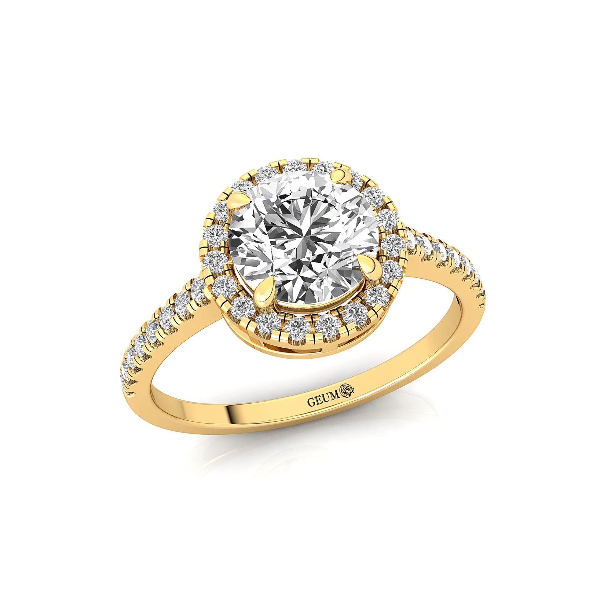 Classic Round Halo Diamonds with Solitaire Lab Diamond Engagement Ring - GeumJewels