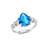 Pear Cut Swiss Blue Topaz with Graduated Diamonds Ring - GeumJewels