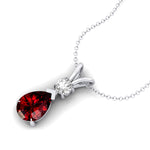 Garnet Teardrop Pendant with Solitaire Diamond - GeumJewels