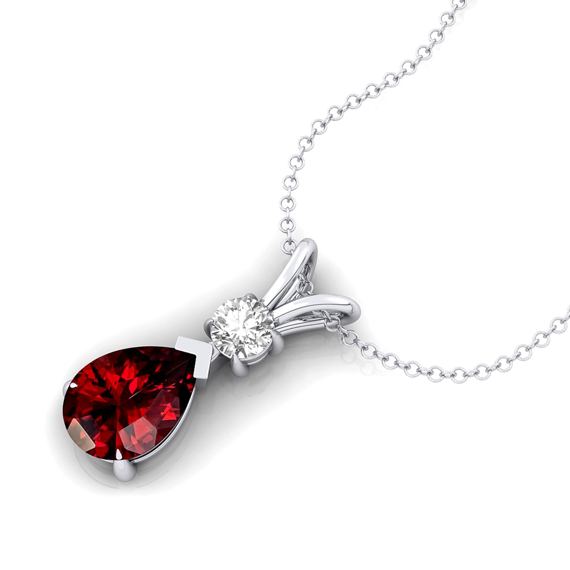 Garnet Teardrop Pendant with Solitaire Diamond - GeumJewels