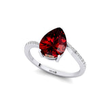 Twisted Up Down Band Pear Shaped Garnet Ring with Accent Diamonds - GeumJewels
