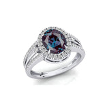 Solitaire Oval Alexandrite Split Shank Diamond Engagement Ring - GeumJewels