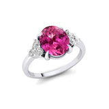Trio Diamond Engagement Ring with Oval Cut Pink Sapphire - GeumJewels