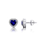 Heart Shaped Tanzanite Halo Diamond Stud Earrings - GeumJewels