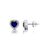 Heart Shaped Tanzanite Halo Diamond Stud Earrings - GeumJewels