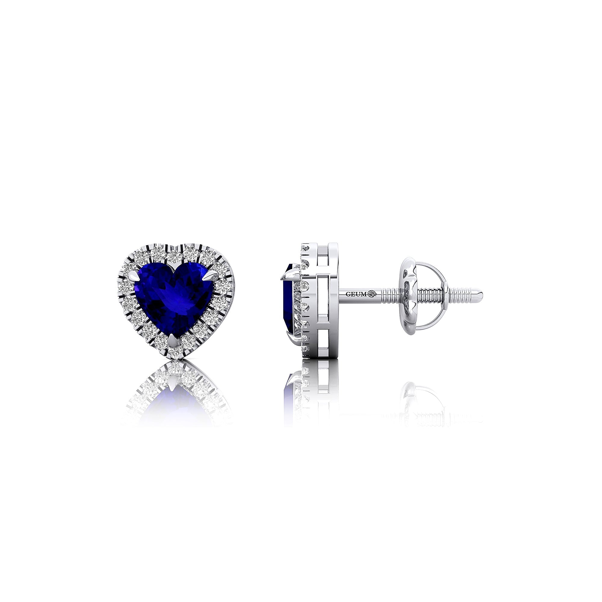 Heart Shaped Tanzanite Halo Diamond Stud Earrings - GeumJewels