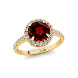Classic Round Halo Diamonds with Solitaire Garnet Engagement Ring - GeumJewels