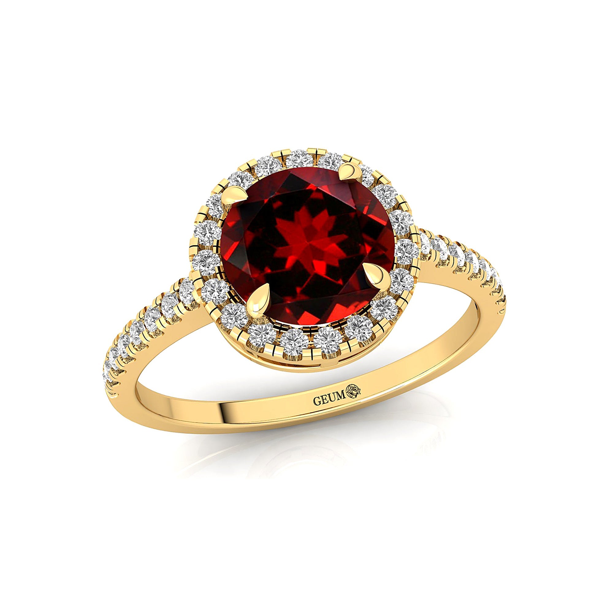 Classic Round Halo Diamonds with Solitaire Garnet Engagement Ring - GeumJewels