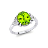 Trio Diamond Engagement Ring with Oval Cut Peridot - GeumJewels