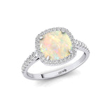 Halo Diamond Engagement Ring with Cushion Cut Opal - GeumJewels
