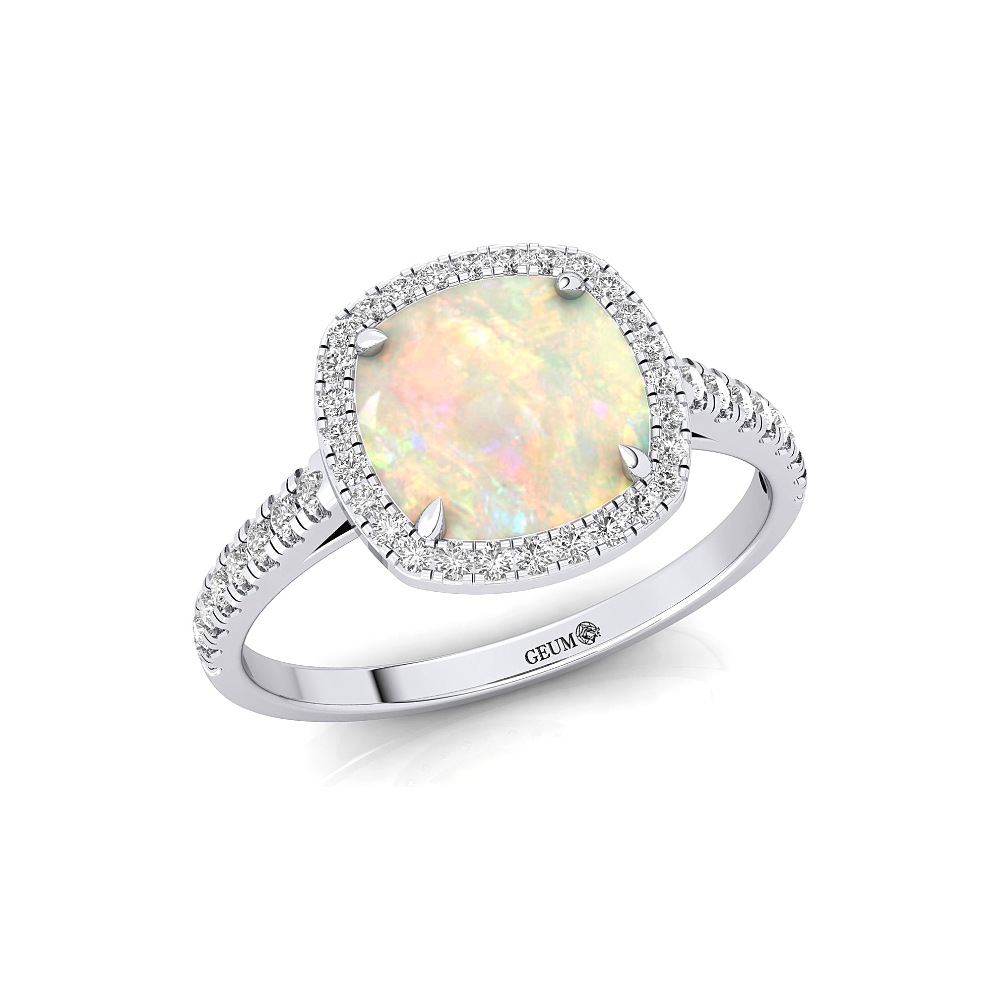 Halo Diamond Engagement Ring with Cushion Cut Opal - GeumJewels