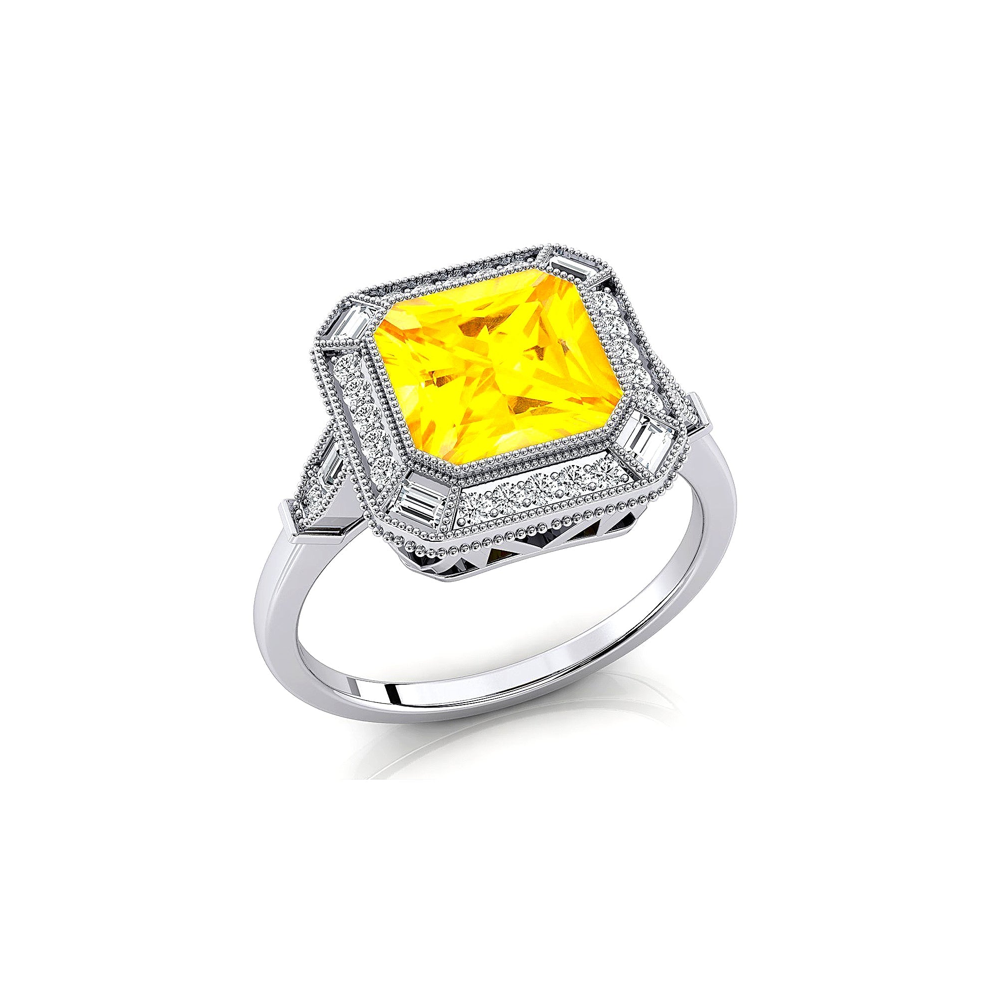 Vintage Style Square Cut Yellow Sapphire Diamond Ring - GeumJewels