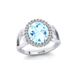 Vintage Love Inspired Oval Aquamarine Halo Diamond Engagement Ring - GeumJewels