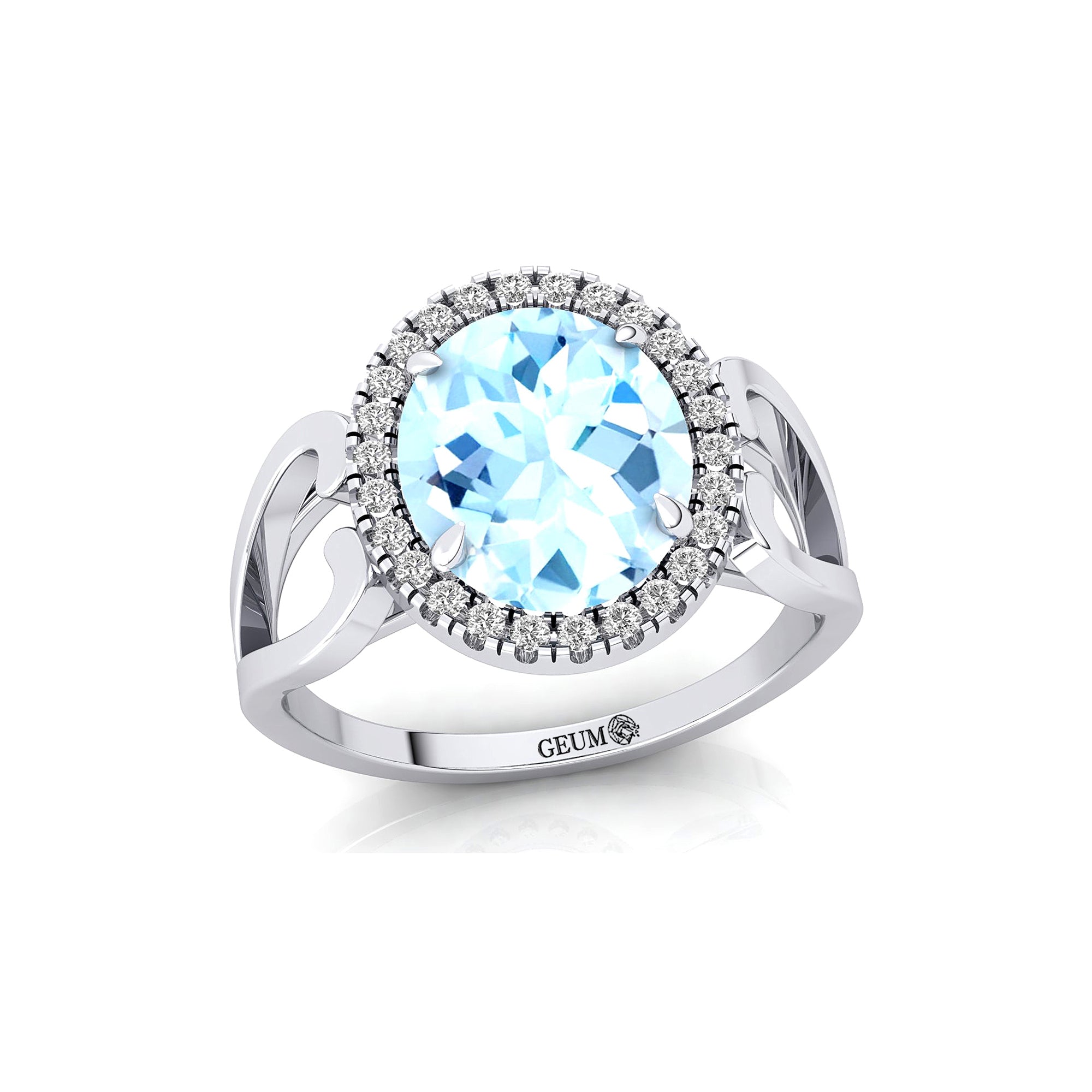 Vintage Love Inspired Oval Aquamarine Halo Diamond Engagement Ring - GeumJewels