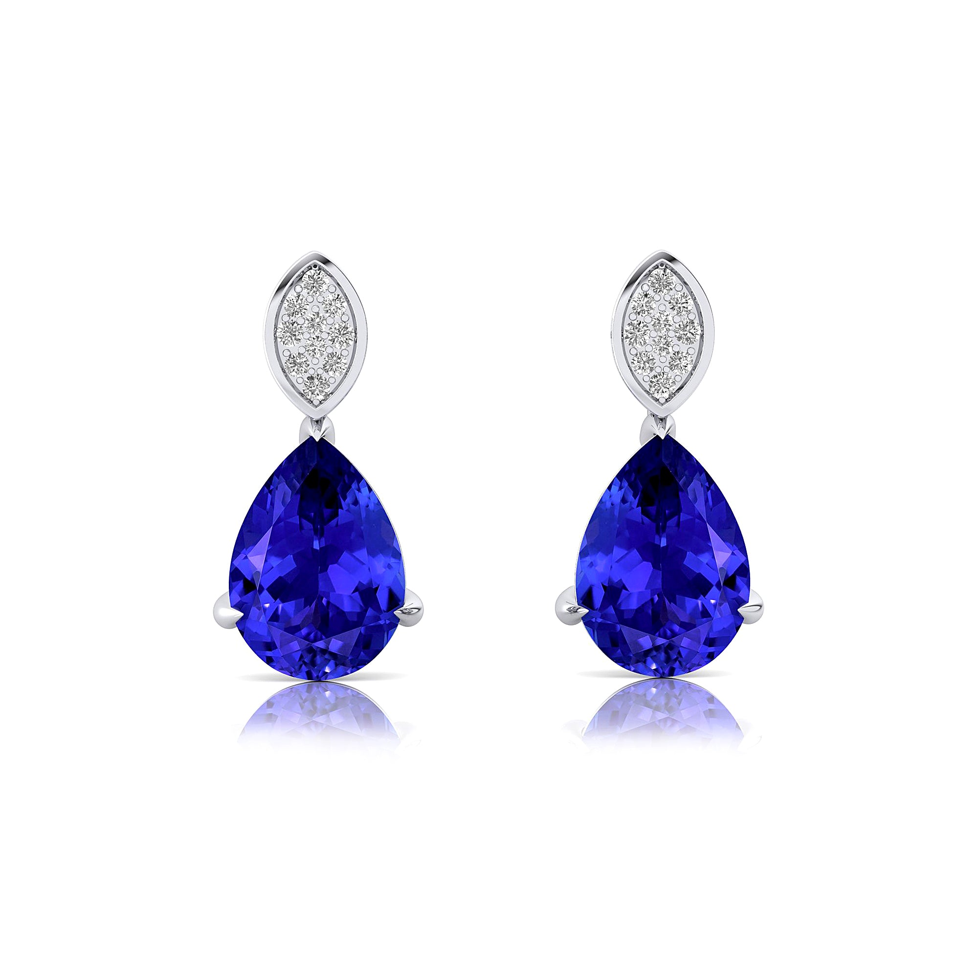 Illussion Set Diamond Earrings with Pear Cut Tanzanite - GeumJewels