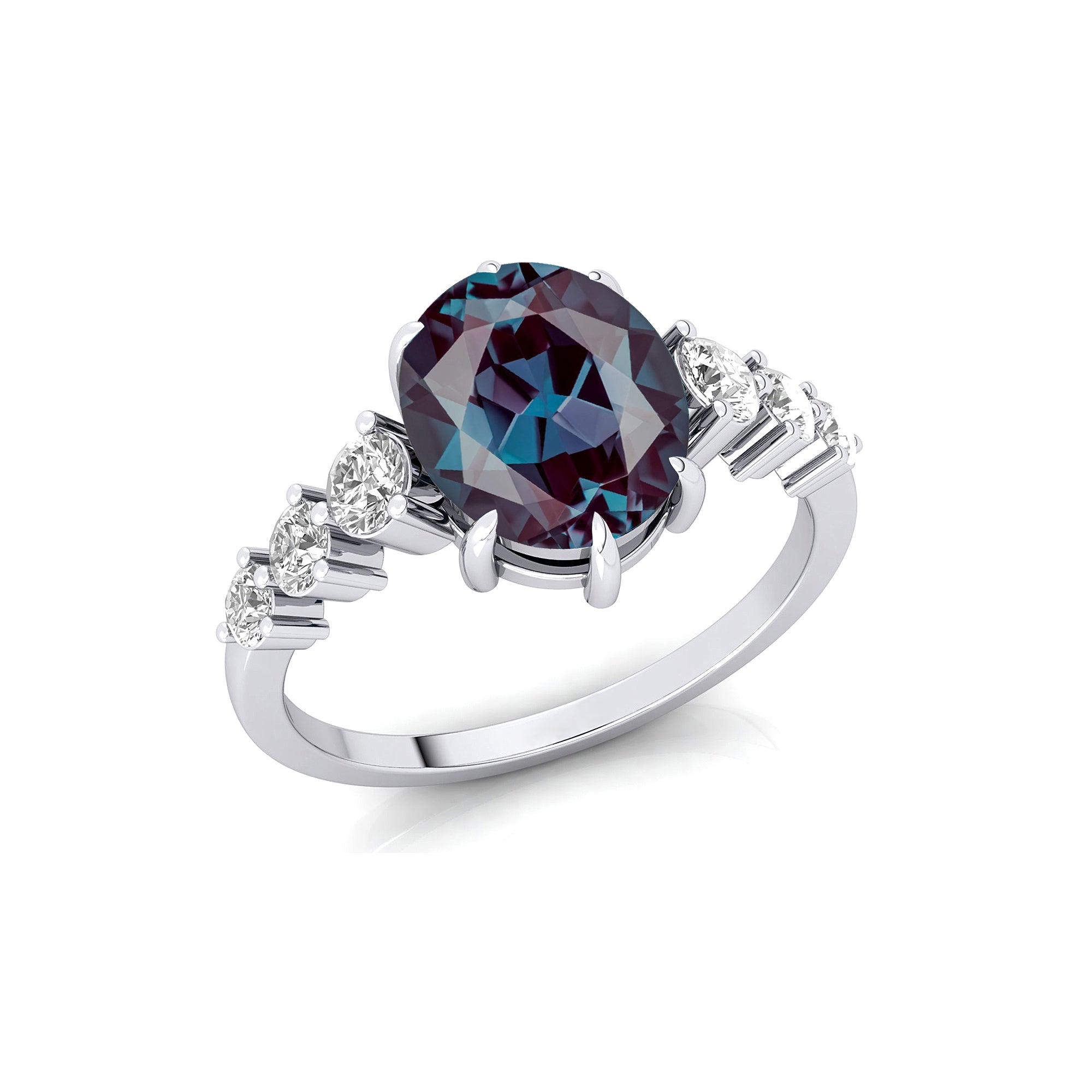 Oval Cut Alexandrite with Graduated Diamonds Ring - GeumJewels