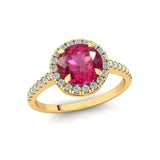 Classic Round Halo Diamonds with Solitaire Pink Sapphire Engagement Ring - GeumJewels