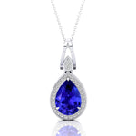 Classic Teardrop Shaped Tanzanite Halo Diamond Dangle Pendant - GeumJewels