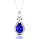 Classic Teardrop Shaped Tanzanite Halo Diamond Dangle Pendant - GeumJewels