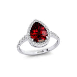 Classic Pear Shaped Garnet Halo Diamond Engagement Ring - GeumJewels