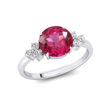 Trio Diamond Engagement Ring with Round Solitaire Pink Sapphire - GeumJewels