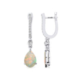 Lever Back Diamond Drop Earrings with Pear Cut Opal - GeumJewels